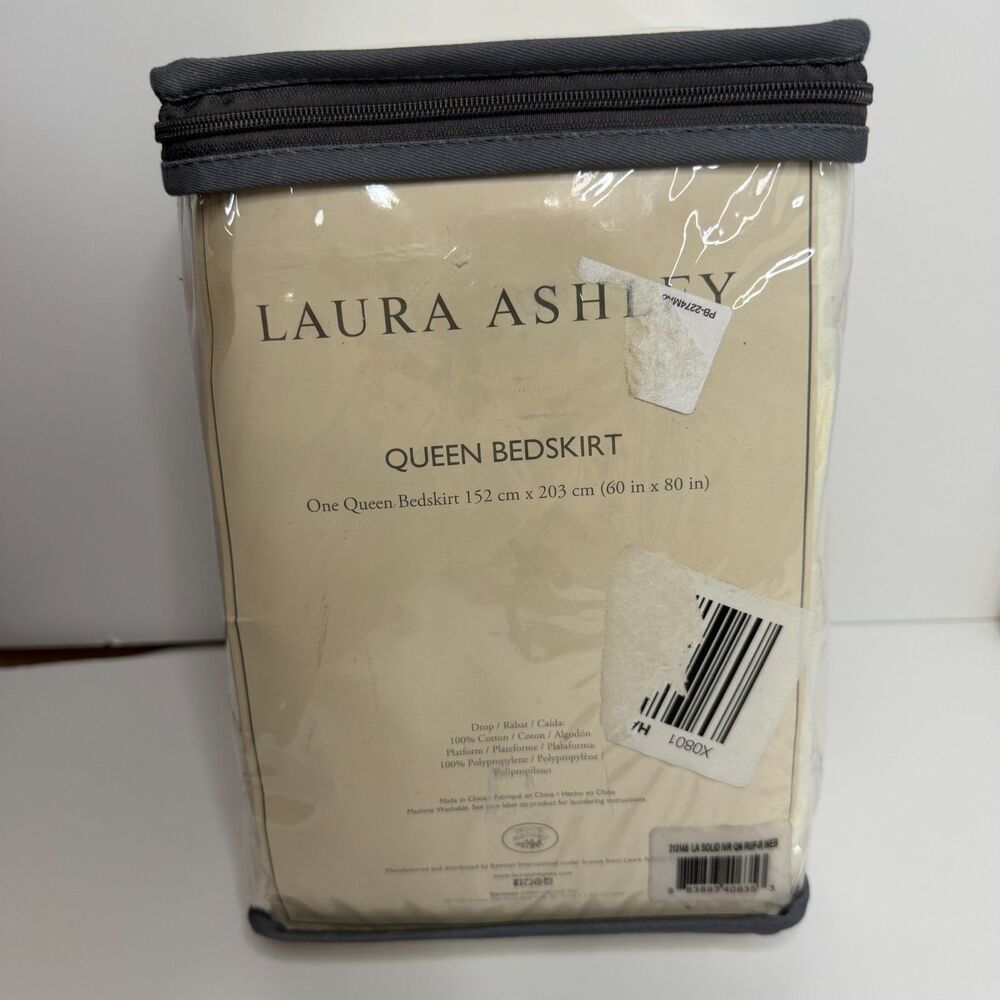 Laura Ashley Queen Bed Skirt 100% Cotton Drop Cream Ivory Solid Bedding NIP